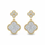 Gold Full Taşlı Yonca Küpe - 2