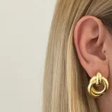 Gold Oval Halka Küpe - 1
