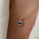Göz Detaylı Taşlı Gold Kolye - 1