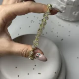 Taşlı Yonca Ayarlanabilir 14K Altın Kaplama Bileklik - 1