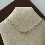 Pembe Boncuklu Oval Halka 14K Altın Kaplama Kolye - 1