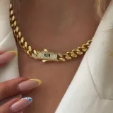 14 k Altın Kaplama Kuyum Model Gurmet Taş Detaylı Kalın Örgü Kolye - 1