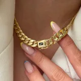 14 k Altın Kaplama Kuyum Model Gurmet Kalın Örgü Zincir Kolye - 1