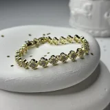 Taşlı Yonca Ayarlanabilir 14K Altın Kaplama Bileklik - 3