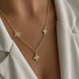 Üçlü Yonca Taşlı Kolye - 1
