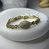 Taşlı Saat Kordonu 14K Altın Kaplama Bileklik - 2