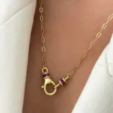 Kırmızı Taşlı Oval  Tasarım Halka Kolye - 1