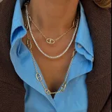 Üç Katlı Gold Oval Halka Kolye