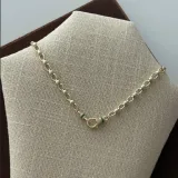 Yeşil Boncuklu Oval Halka 14K Altın Kaplama Kolye - 2