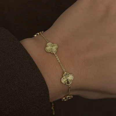 Çoklu Yonca 14K Altın Kaplama Bileklik
