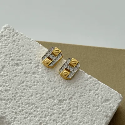 Gold Kare Silver Taşlı Küpe