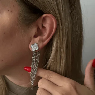 Sallantılı Silver Yonca Küpe