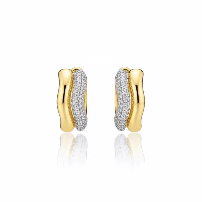 Gold Silver Taşlı İkili Küpe - ikinci görsel