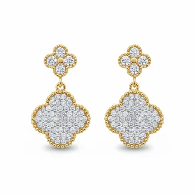 Gold Full Taşlı Yonca Küpe - ikinci görsel