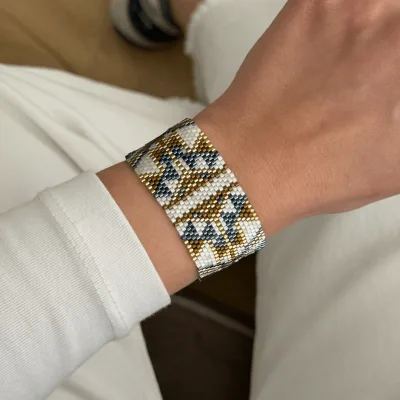 Beyaz Kilim Desenli Miyuki Bileklik