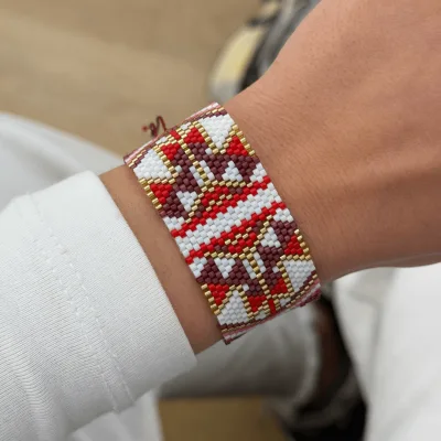 Kırmızı Kilim Desenli Miyuki Bileklik