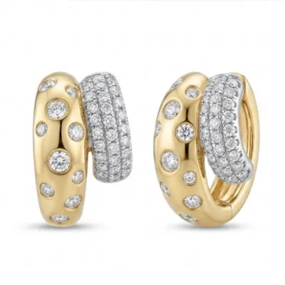 Gold Silver Karışık Taşlı Küpe - ikinci görsel