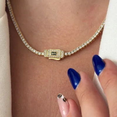 Tek Sıra Full Taşlı Gold Kuyum Model Gurmet Kolye