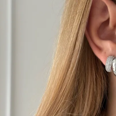 Silver İkili Taş Detaylı Küpe
