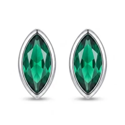 Silver Yeşil Taşlı Minimal Küpe - ikinci görsel