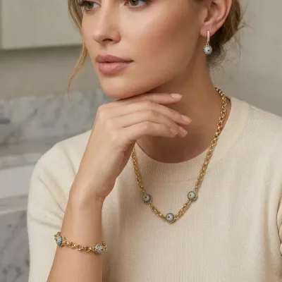 Mavi Taşlı Top Detaylı Kolye