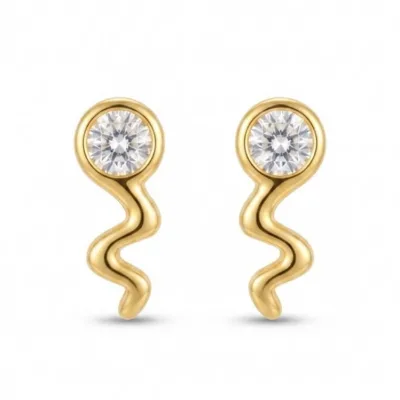Gold Taşlı Zigzag Küpe - ikinci görsel