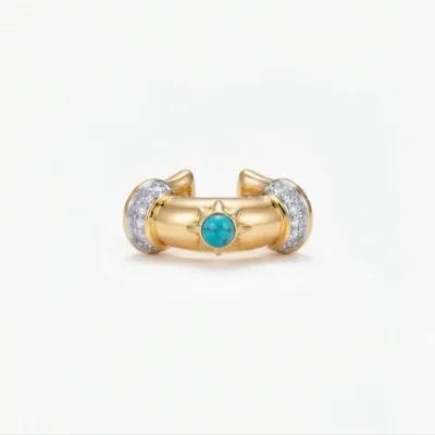 Turkuaz Taşlı Halka Ear Cuff - ikinci görsel