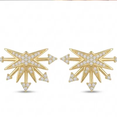 Gold Silver Yıldız Küpe - ikinci görsel