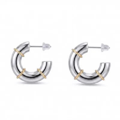 Silver Gold Çizgili Küpe - ikinci görsel