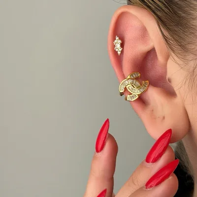 Baget Taşlı Çift Halka Ear Cuff