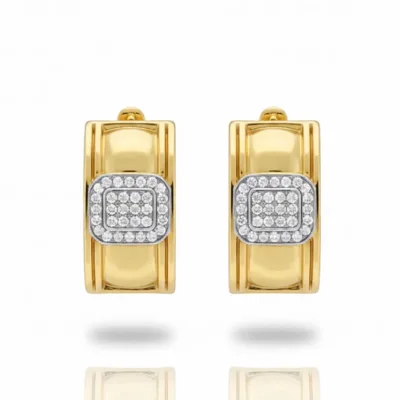 Kare Silver Taşlı Gold Küpe - ikinci görsel