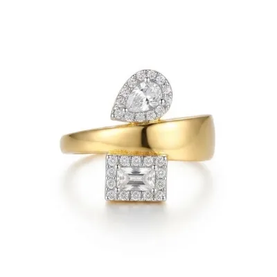 Gold Damla ve Kare Taşlı Sarmal Kıkırdak Küpe - ikinci görsel