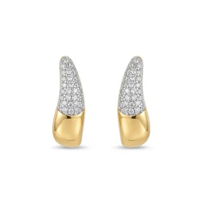 Gold Silver Taşlı Yuvarlak Küpe - ikinci görsel