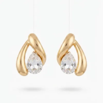 Gold Damla Taşlı Küpe - ikinci görsel