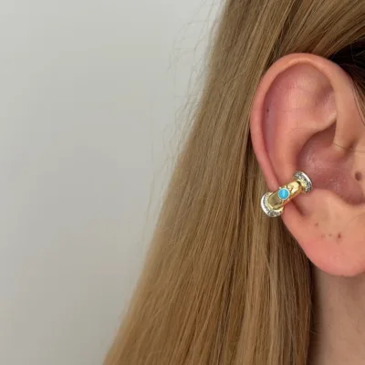 Turkuaz Taşlı Halka Ear Cuff