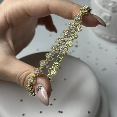 Taşlı Yonca Ayarlanabilir 14K Altın Kaplama Bileklik - ikinci görsel