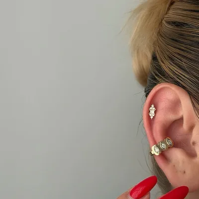 Üçlü Oval Taşlı Ear Cuff