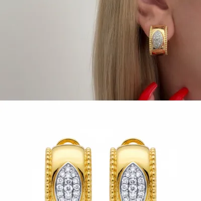 Silver Desenli Taşlı Gold Küpe