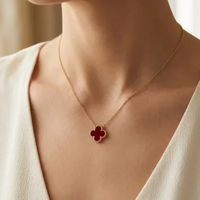 Bordo Tekli Yonca Çelik Kolye