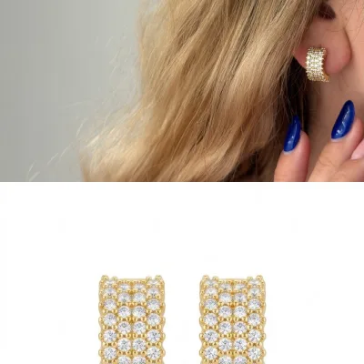 Gold Küçük Taşlı Silver Detaylı Küpe
