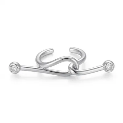 Silver Taşlı Dalgalı Kıkırdak Küpe - ikinci görsel