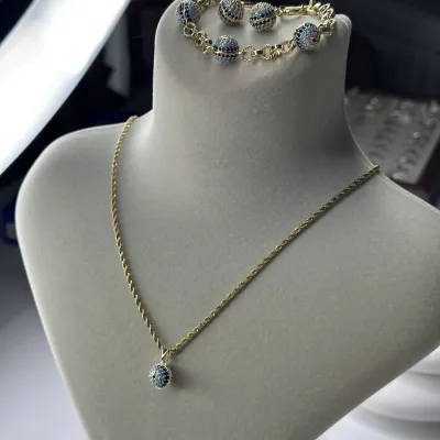Sosyete Gözü 14K Altın Kaplama Set (Kolye, Bileklik, Küpe) - ikinci görsel
