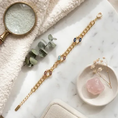 Mavi Oval Kuyum Model 14K Altın Kaplama Bileklik - ikinci görsel