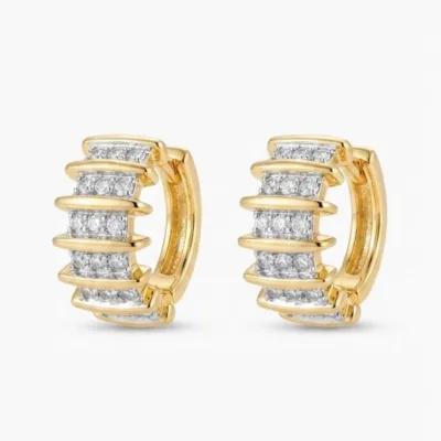 Taşlı Gold Çizgi Detaylı Küpe - ikinci görsel