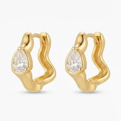 Gold Dalgalı Damla Taşlı Küpe - ikinci görsel
