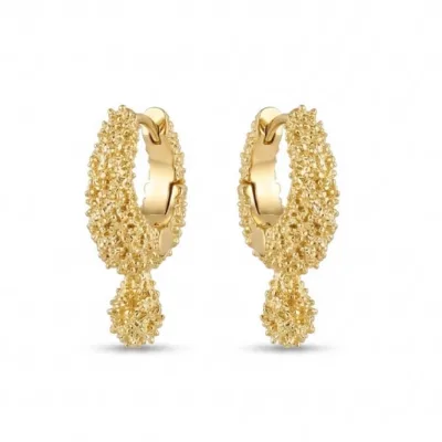 Gold Taşlı Damlalı Halka Küpe - ikinci görsel