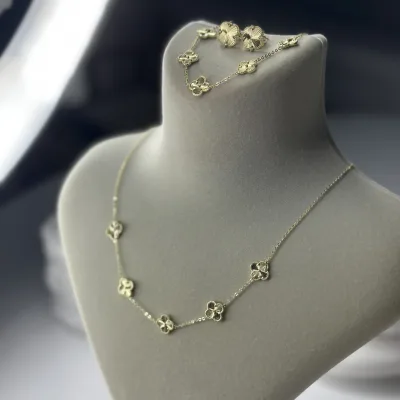 14 k Altın Kaplama Yonca Set (bileklik&kolye)