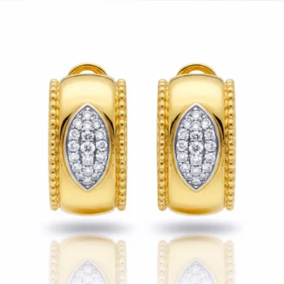Silver Desenli Taşlı Gold Küpe - ikinci görsel