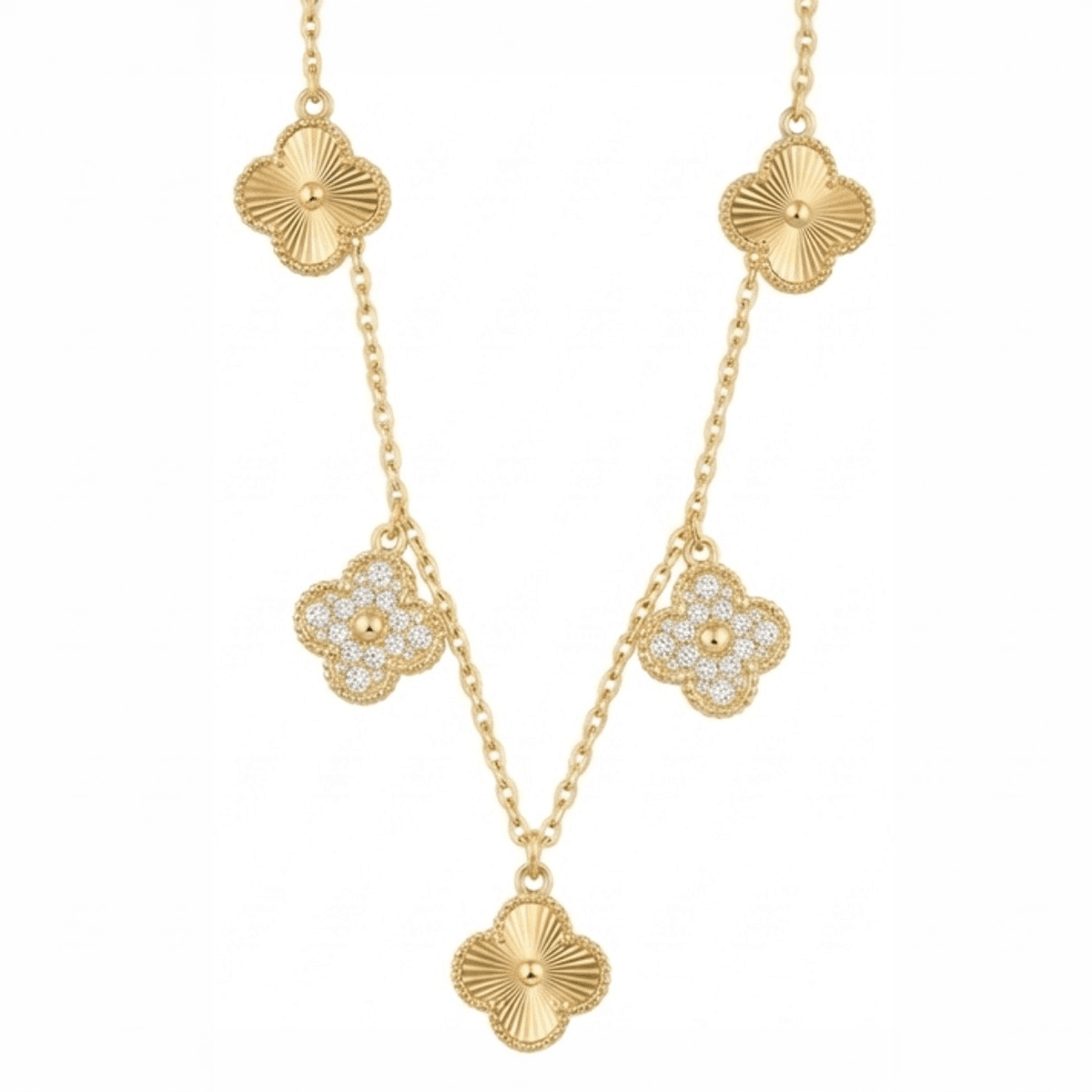 Gold  Taşlı Çoklu Yonca Kolye - 2