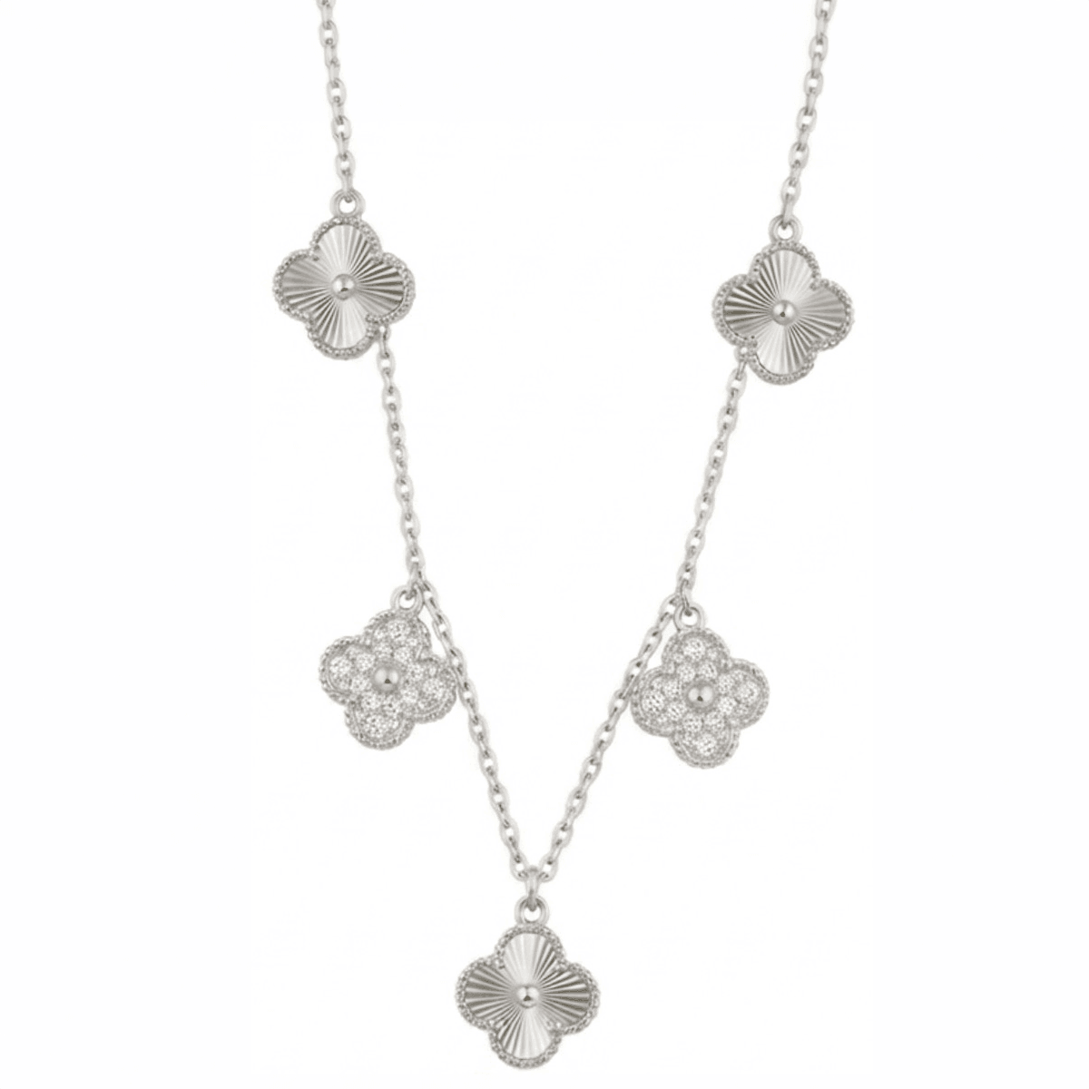 Silver Taşlı Yonca Çoklu Kolye - 2